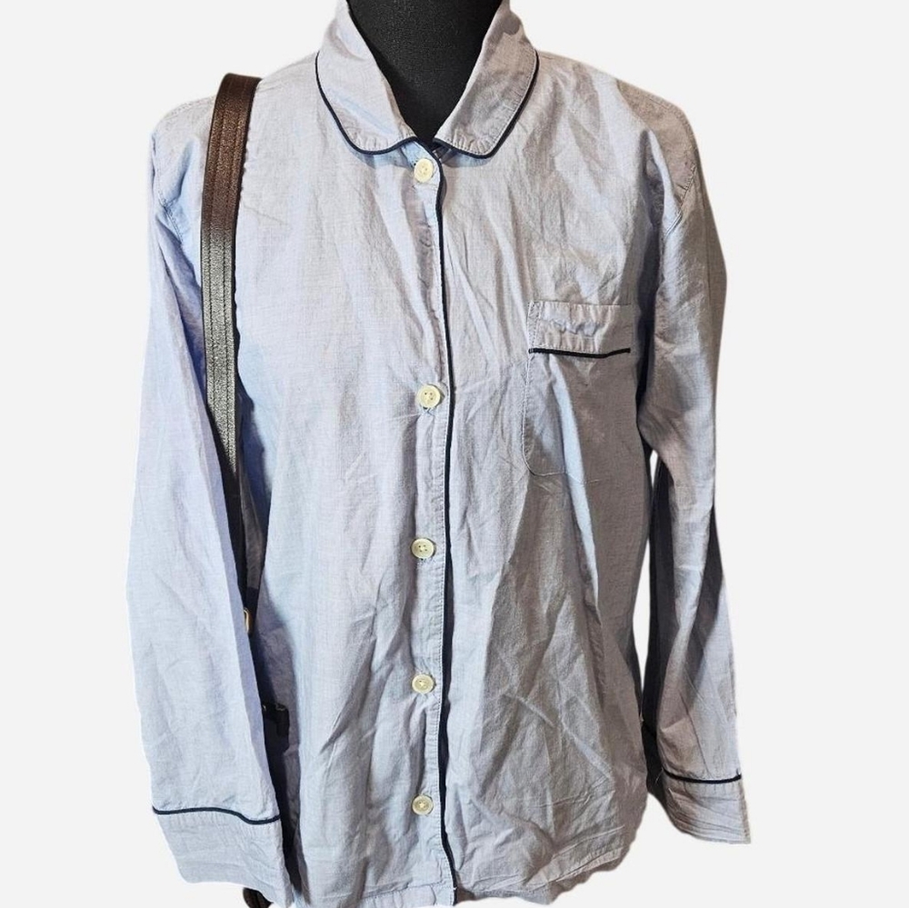 J. Crew Sky Blue Button-Up Blouse with Dark Trim